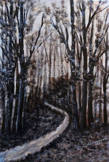 Painting titled "In the dark forest…" by Milka Urbaníková, Original Artwork, Acrylic