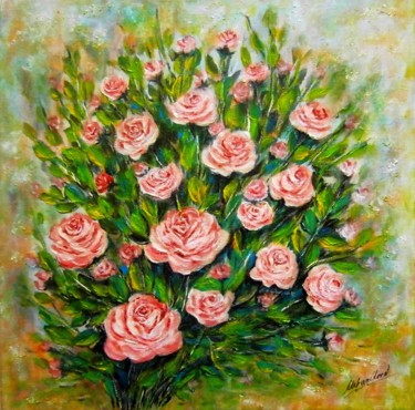 Painting titled "Still life of roses…" by Milka Urbaníková, Original Artwork, Acrylic