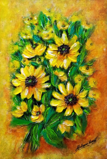 Malerei mit dem Titel "Sunflowers 2" von Milka Urbaníková, Original-Kunstwerk, Acryl