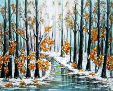 Painting titled "Winter in the woods…" by Milka Urbaníková, Original Artwork, Acrylic