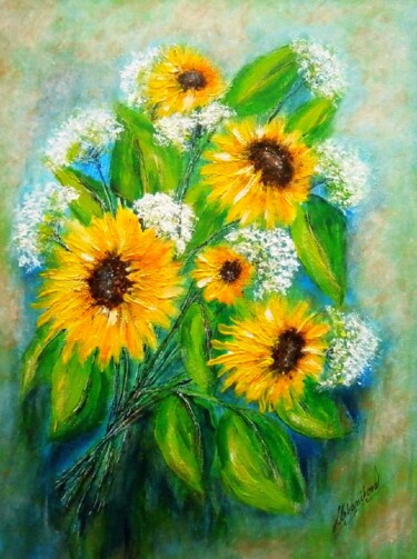 Painting titled "Sunflowers 3" by Milka Urbaníková, Original Artwork, Acrylic