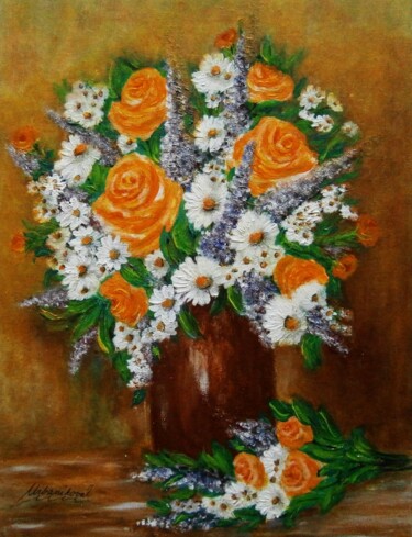 Ζωγραφική με τίτλο "Bouquet of meadow f…" από Milka Urbaníková, Αυθεντικά έργα τέχνης, Ακρυλικό