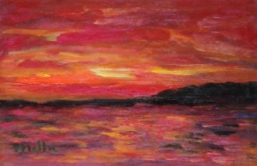 Painting titled "lights at sunset" by Milla, Original Artwork, Oil