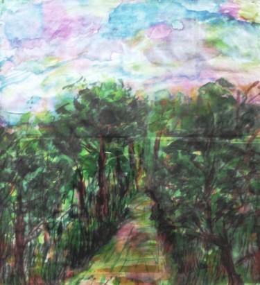 Painting titled "il-viale-di-montefe…" by Milla, Original Artwork, Watercolor