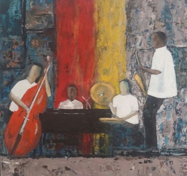 「Jazzmen」というタイトルの絵画 Pierre Bidautによって, オリジナルのアートワーク, アクリル