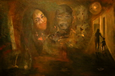 Картина под названием "Dark Places" - Milo Abadilla, Подлинное произведение искусства, Масло Установлен на Деревянная рама д…