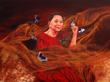 Malarstwo zatytułowany „Wings of Helen” autorstwa Milo Abadilla, Oryginalna praca, Olej Zamontowany na Drewniana rama noszy