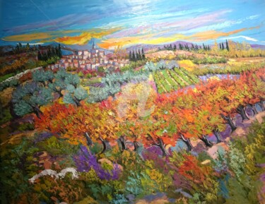 Peinture intitulée "Village en Provence" par Milorv, Œuvre d'art originale, Huile