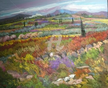 Peinture intitulée "Les vignes rouges" par Milorv, Œuvre d'art originale, Huile