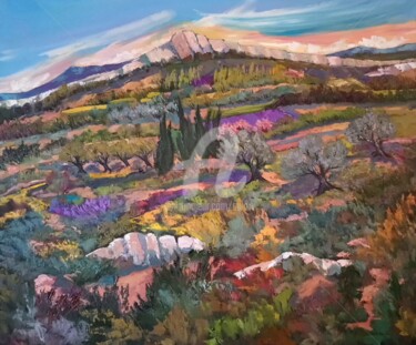 Pintura intitulada "Les montagnes en Pr…" por Milorv, Obras de arte originais