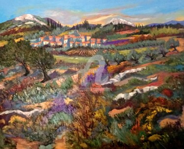 Schilderij getiteld "Village en Provence" door Milorv, Origineel Kunstwerk