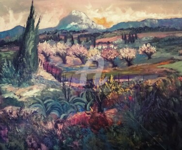 Painting titled "Le cyprès" by Milorv, Original Artwork, Oil