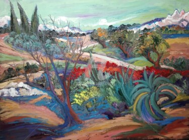 Peinture intitulée "La colline rose" par Milorv, Œuvre d'art originale, Huile