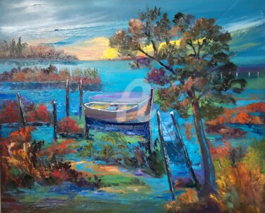 Peinture intitulée "La barque abandonnée" par Milorv, Œuvre d'art originale, Huile