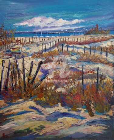 Painting titled "Les dunes roses" by Milorv, Original Artwork, Oil