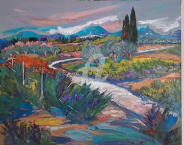 Malerei mit dem Titel "La montagne bleue" von Milorv, Original-Kunstwerk, Öl