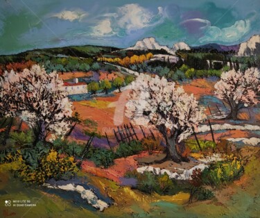 Painting titled "Les cerisiers" by Milorv, Original Artwork, Oil