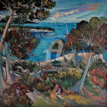 Malerei mit dem Titel "Bleu Méditerranée" von Milorv, Original-Kunstwerk, Öl