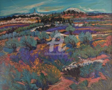 Peinture intitulée "Les oliviers bleus" par Milorv, Œuvre d'art originale, Huile