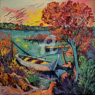 Peinture intitulée "L étang bleu" par Milorv, Œuvre d'art originale, Huile