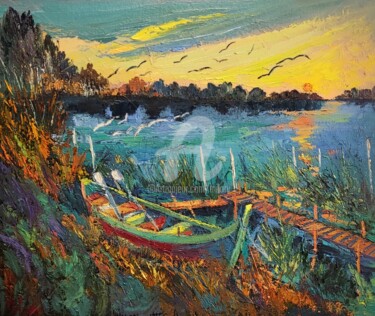 Peinture intitulée "La barque échouée" par Milorv, Œuvre d'art originale, Huile