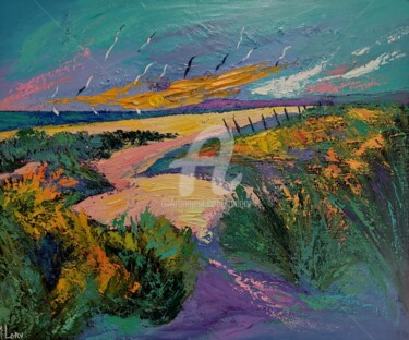 Peinture intitulée "Balade sur la plage…" par Milorv, Œuvre d'art originale, Huile