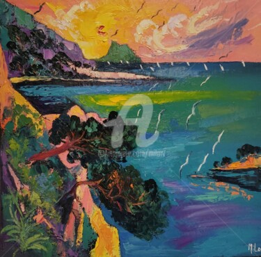 Peinture intitulée "L île verte" par Milorv, Œuvre d'art originale, Huile Monté sur Châssis en bois