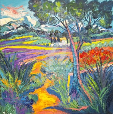 Malerei mit dem Titel "Le sentier jaune" von Milorv, Original-Kunstwerk, Öl