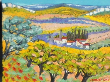 Painting titled "Les vignes jaunes" by Milorv, Original Artwork