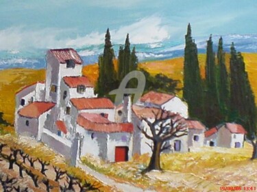 Painting titled "Les cyprés" by Milorv, Original Artwork, Oil