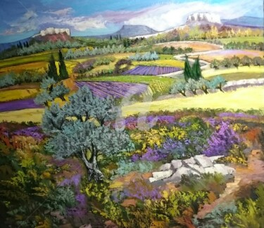 Peinture intitulée "Les champs d automne" par Milorv, Œuvre d'art originale, Huile