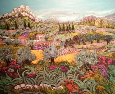 Peinture intitulée "les jardins en fleu…" par Milorv, Œuvre d'art originale, Huile