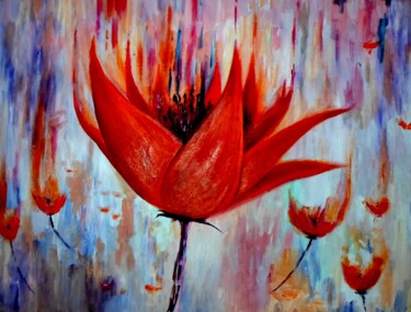 Painting titled "Floret Rouge" by Milto Sideris, Original Artwork, Acrylic