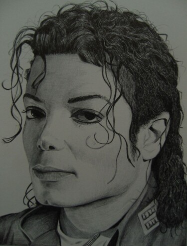 Dessin intitulée "Michael Jackson by…" par Milto Sideris, Œuvre d'art originale, Stylo à bille
