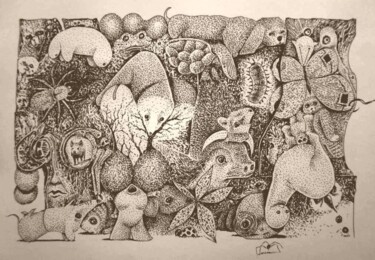 Dessin intitulée "Infinity Zoo-severe…" par Milto Sideris, Œuvre d'art originale, Marqueur