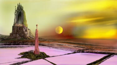 Digitale Kunst getiteld "Yellow moon" door Milto Sideris, Origineel Kunstwerk, Digitaal Schilderwerk