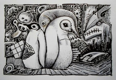 Drawing titled "Infinity pinguin" by Milto Sideris, Original Artwork, Marker