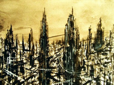 Painting titled "Dark City Life" by Milto Sideris, Original Artwork, Acrylic