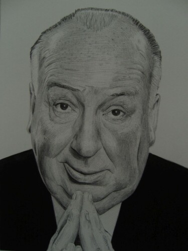 Drawing titled "Alfred Hitchcock" by Milto Sideris, Original Artwork, Ballpoint pen