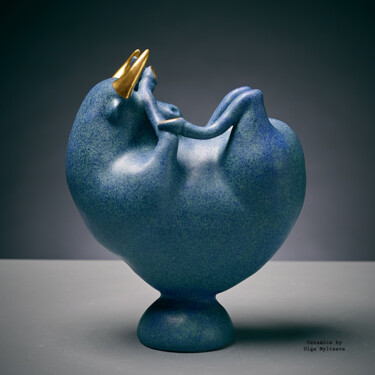 Scultura intitolato "Calf Blue" da Oly Miltys, Opera d'arte originale, Ceramica