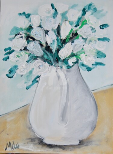 Pintura intitulada "white roses" por Milu Petersen, Obras de arte originais