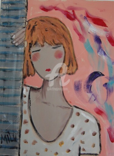 Pintura intitulada "menina de blusa as…" por Milu Petersen, Obras de arte originais