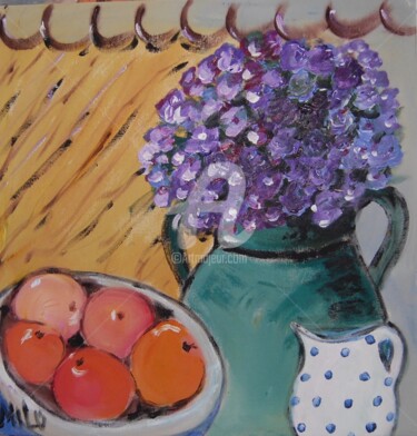Pintura intitulada "little pot blue and…" por Milu Petersen, Obras de arte originais