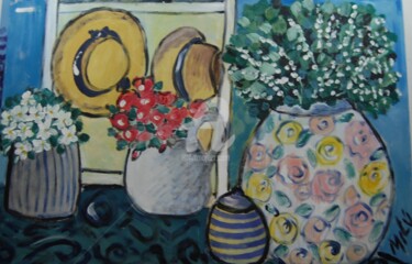 Painting titled "vasos de flores com…" by Milu Petersen, Original Artwork