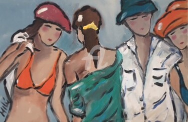 Painting titled "grupo de praia" by Milu Petersen, Original Artwork