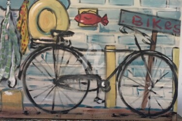Painting titled "Bike an dflowers" by Milu Petersen, Original Artwork