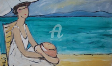 Pintura intitulada "lady on the beach" por Milu Petersen, Obras de arte originais