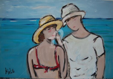 Painting titled "casal na praia 30" by Milu Petersen, Original Artwork