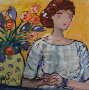 Painting titled "fundo amarelo" by Milu Petersen, Original Artwork