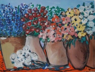 Pintura intitulada "vasos e fores com r…" por Milu Petersen, Obras de arte originais
